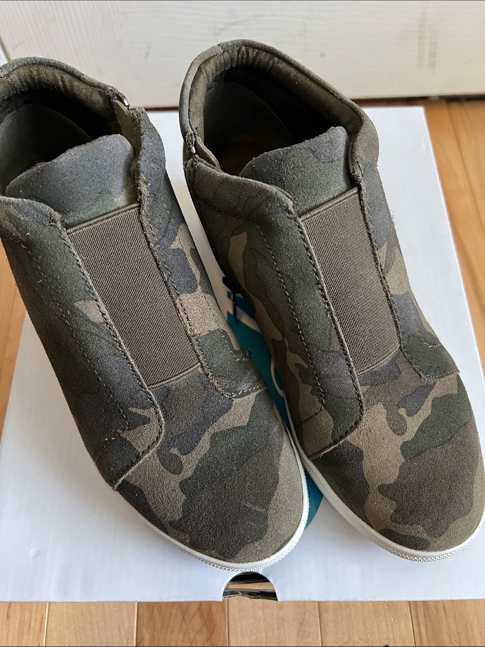 Womens Camouflage Slip-On Wedge Sneakers - Olive Green - Picture 2 of 9